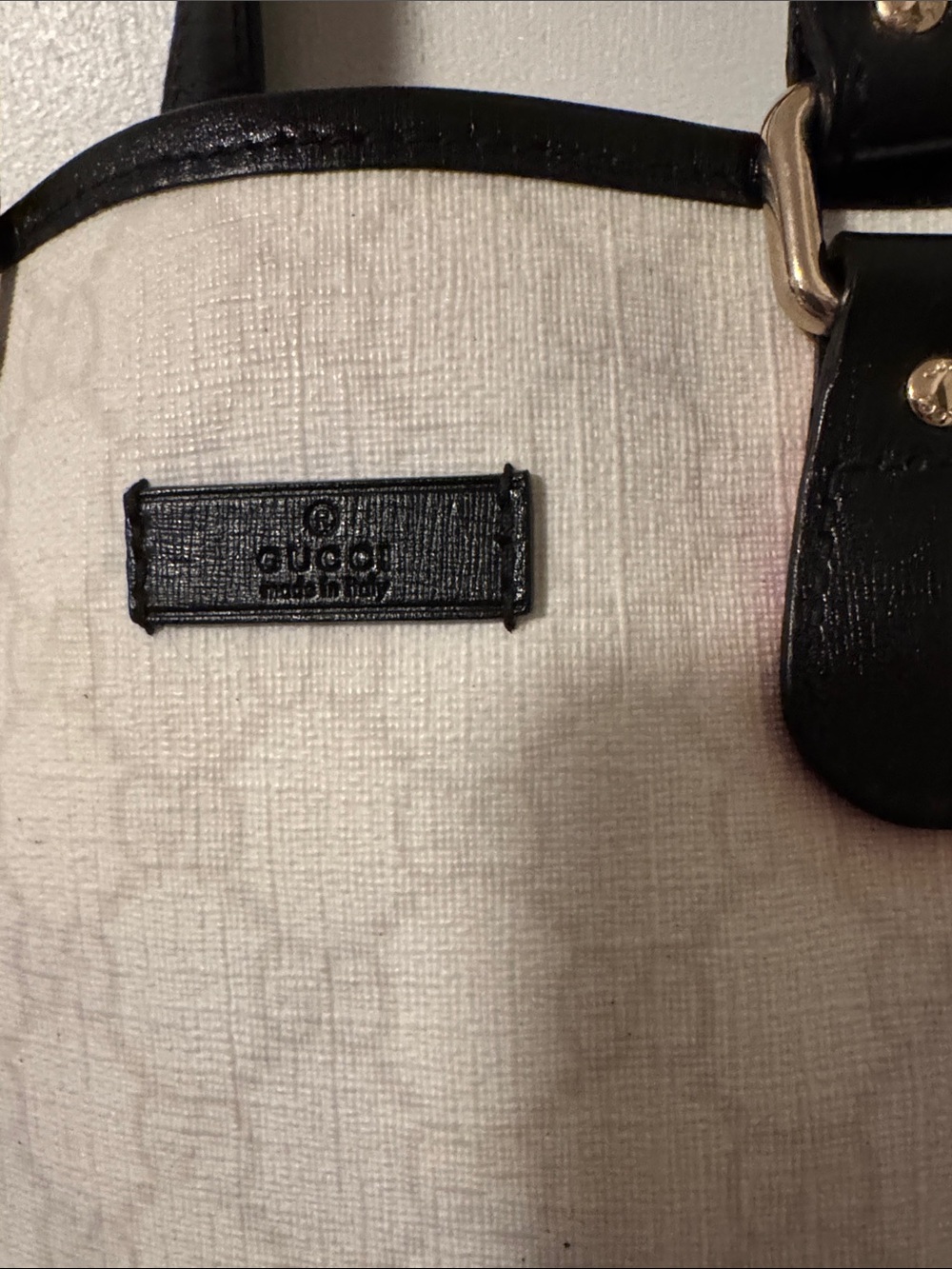 Gucci White Canvas Tote with Black Leather Trim comes with COA as pictured. - Picture 2 of 11